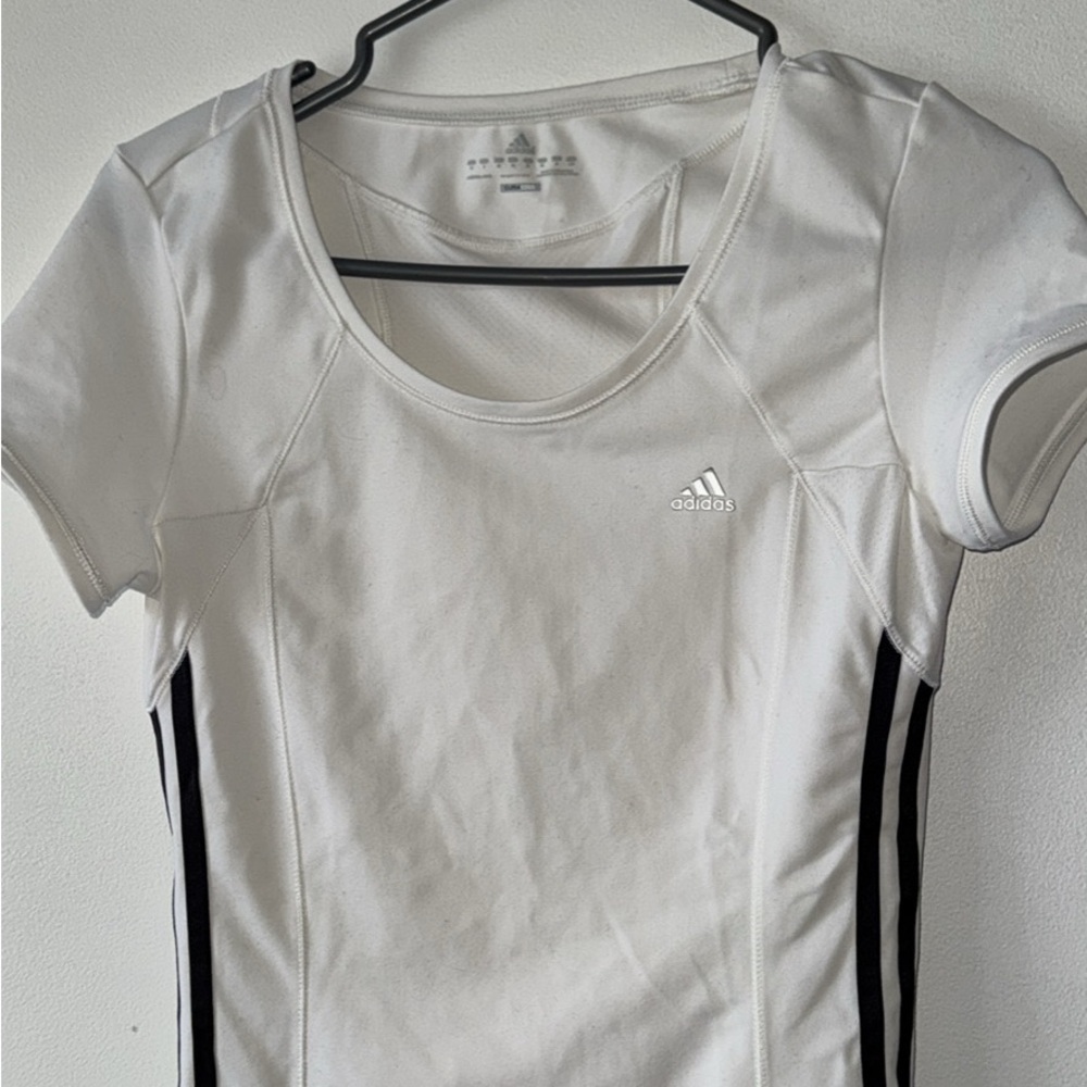 Adidas Women's White Tee with Black Stripes